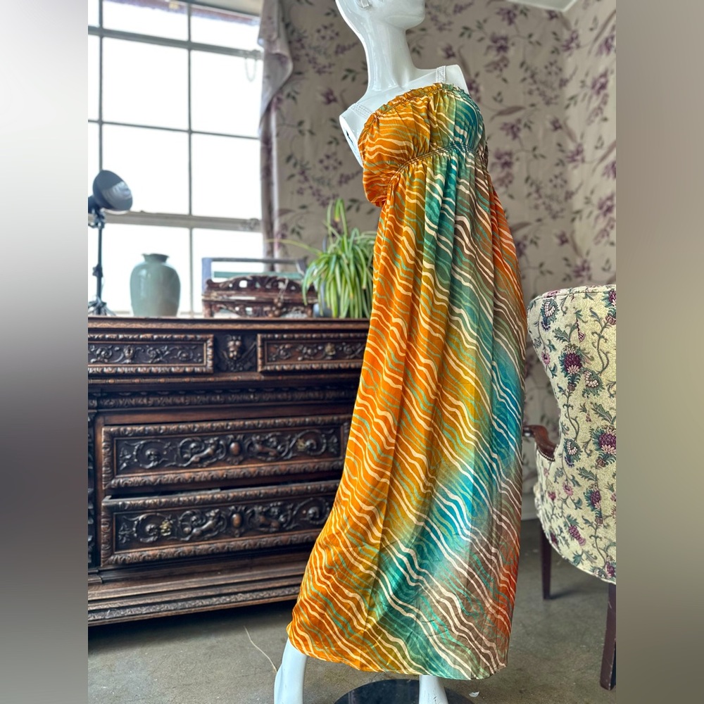 Summer easy pull up dress Maxi great pool party Lunch Relax fit multi colored